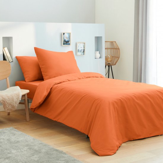 Univers Décor - Oranje 3-delige effen lakenset voor bed van 90 x 190 cm 100% katoen / 57 draden/cm²