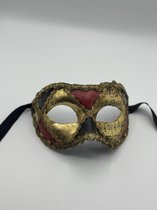 Masque vénitien pour adultes feuille noire, rouge et or avec notes de musique, fait main - Masque de gala de Luxe - Masque vénitien hommes.