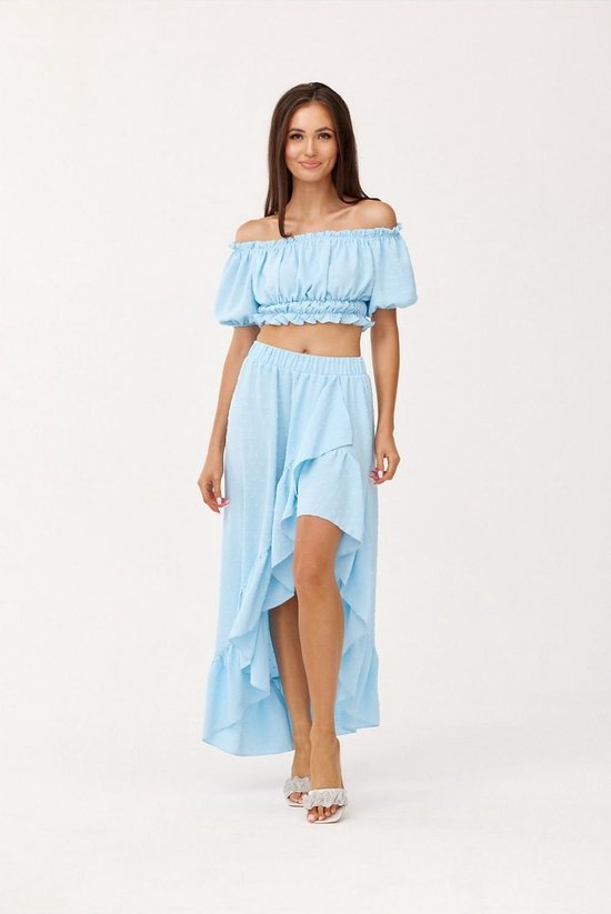 Blauwe Asymmetrische Top & Rok Set