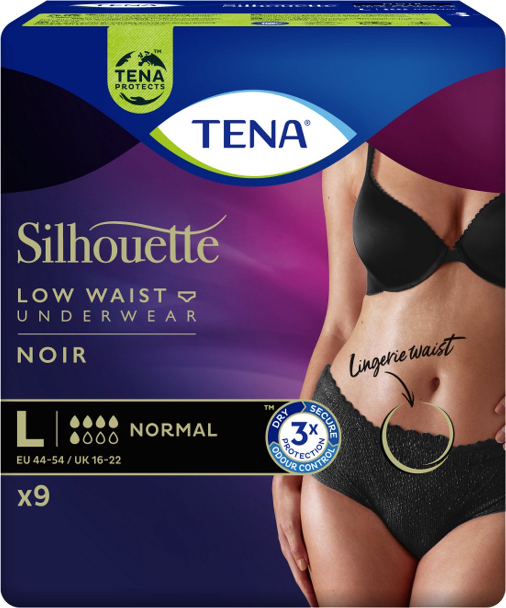 Goedkoopste TENA Silhouette Normal Low Waist - L - Zwart - 9 stuks