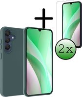 Hoes Geschikt voor Samsung A15 Hoesje Siliconen Back Cover Case Met 2x Screenprotector - Hoesje Geschikt voor Samsung Galaxy A15 Hoes Cover Hoesje - Donkergroen