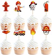 Brandweer Cupcake Topper Set - 8 Stuks - Brandweerman - Vuur - Brandslang - Hond - Kraan - Cupcake Versiering - Verjaardag Versiering - Cupcake Decoratie - Kinderfeestje - Toppers - Taarttopper - Cake Topper - Voor Jongens en Meisjes