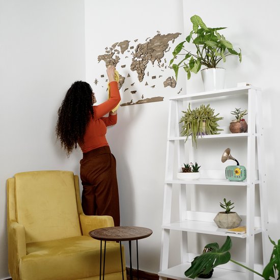 IWA Concept - Wereldkaart 3D en bois - Décoration murale - Wereldkaart - Panneau mural en bois - Accessoires de vêtements pour bébé de bureau - Cadeau de pendaison de crémaillère - Décoration murale - Medium - 100x54 CM