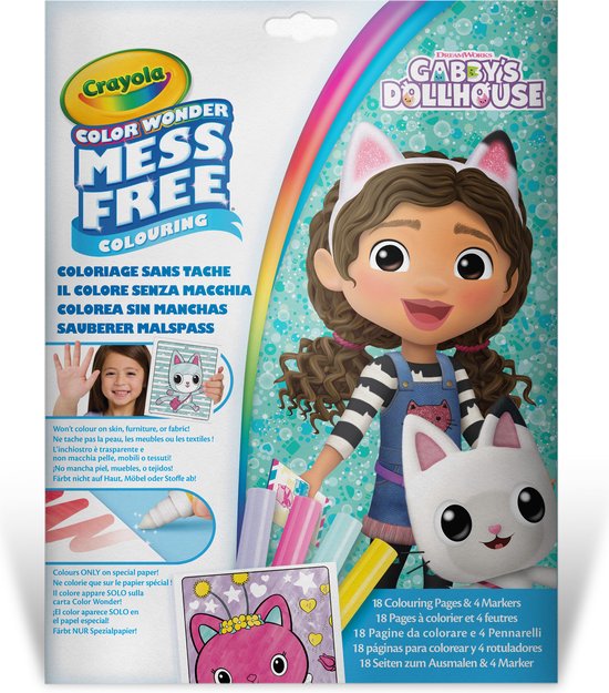 Crayola Color Wonder Gabby's Poppenhuis kleurboek met stiften. Bevat 18 pagina's en 4 stiften.