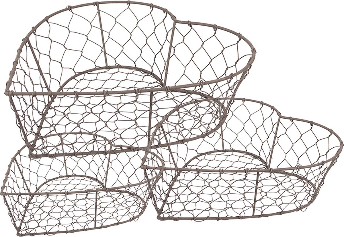 Clayre & Eef Opbergmand Set van 3 25x23x11 22x20x10 19x18x8 cm Bruin IJzer Hartvormig Keuken Mandjes