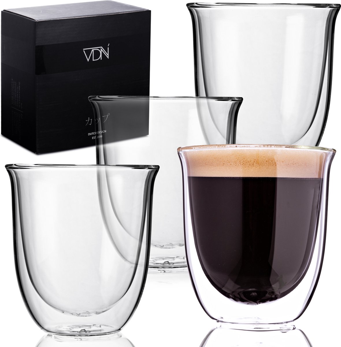 Dubbelwandige theeglazen koffieglazen - Cappuccino glazen - Warme en koude dranken koffietassen dubbelwandig - 250 ML - Set van 4 - VDN - VDN