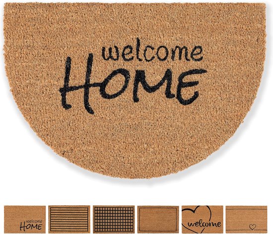 Voetmat Kokos Welcome Home Design halfrond - schoonloop 40x60 cm - deurmat voor binnen - antibacteriële kokosmat - natuurlijk materiaal