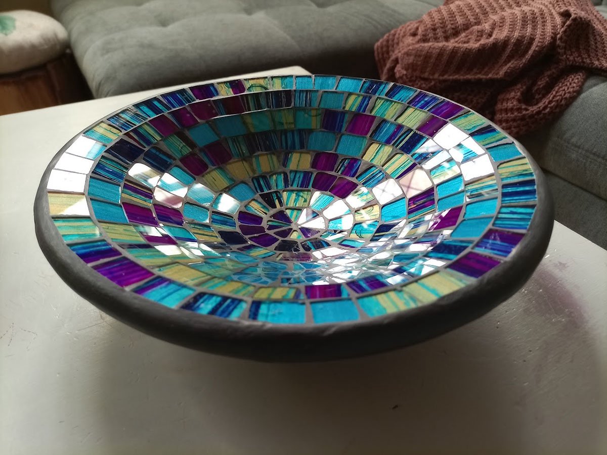 Floz fruitschaal - decoratieve schaal - mozaiekschaal - blauw mix - 25 cm - fairtrade uit Indonesie