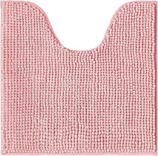 Badmat, antislip, wc-mat met uitsparing, combineerbaar als badmatset, badkamermat, wasbaar van chenille, voor vrijstaande toiletten, roze, 45x45 cm