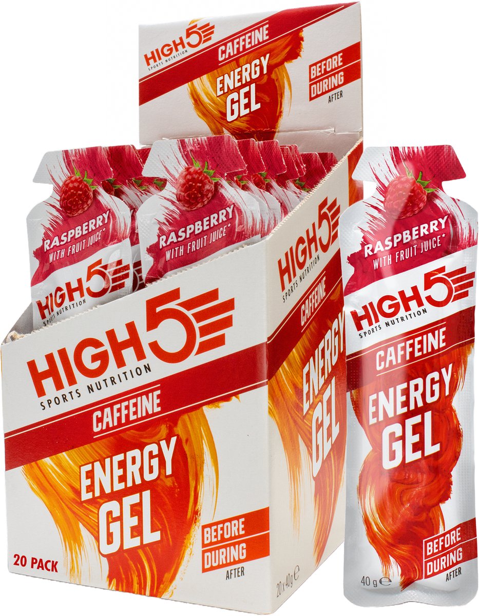 Goedkoopste HIGH5 - Energy Gel met Cafeïne - Energie Gel met Koolhydraten - Isotone Sportgel - Raspberry Smaak - Hardlopen & Wielrennen - 20 x 40g