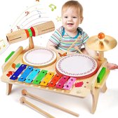 Kindertrommelset - Kinderinstrument - Muziekinstrument - Kinderspeelgoed met Xylofoon - Houten Speelgoed - Babymuziekspeelgoed - Educatief Speelgoed