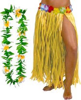 Toppers in concert - Hawaii verkleed rokje en bloemenkrans - volwassenen - geel - tropisch themafeest - hoela