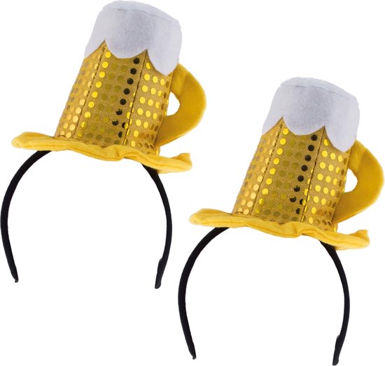 Funny Fashion Verkleed diadeem met oktoberfest bierglas - 2x - volwassenen - Carnaval/Foute party