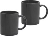 Bellatio Design Koffie mokken/bekers - 2x - keramiek - met oor - zwart - 370 ml