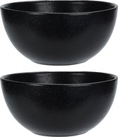 Excellent Houseware Soepkommen - 2x - Lava stone - keramiek - D15 x H7 cm - zwart - Stapelbaar