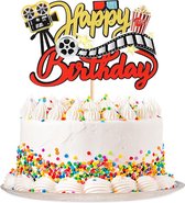 Bioscoop Taart Topper - Happy Birthday - Movie - Popcorn - Cinema - Film - Taart Versiering - Verjaardag Versiering - Taart Decoratie - Kinderfeestje - Toppers - Taarttopper - Cake Topper - Voor Jongens en Meisjes