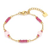 Twice As Nice Armband in goudkleurig edelstaal, roze halfedelstenen 16 cm+3 cm