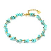 Twice As Nice Enkelband in goudkleurig edelstaal, turquoise steentjes 22 cm+3 cm