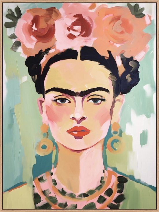 Schilderij canvas Frida Kahlo pastel