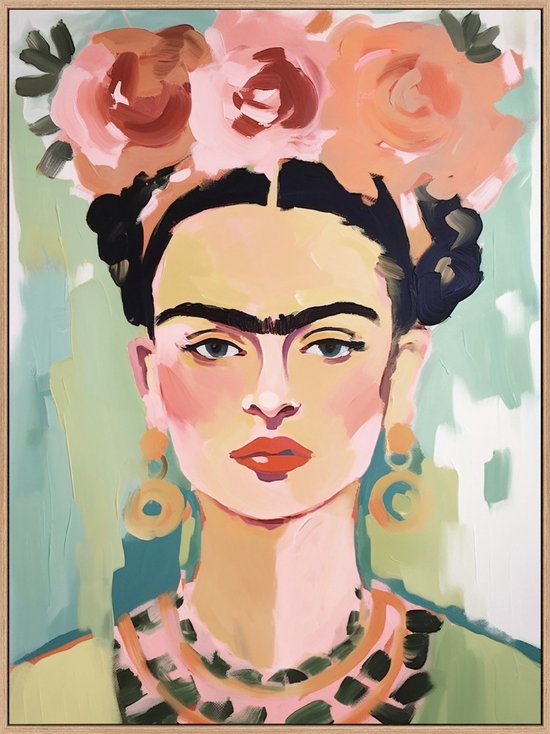 HomeBound by KY | Schilderij canvas Frida Kahlo pastel | 70x105x5cm | wandpaneel Frida Kahlo