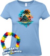 Dames t-shirt Palmboom Eiland | Toppers in Concert 2024 | Club Tropicana | Hawaii Shirt | Ibiza Kleding | Lichtblauw Dames | maat M