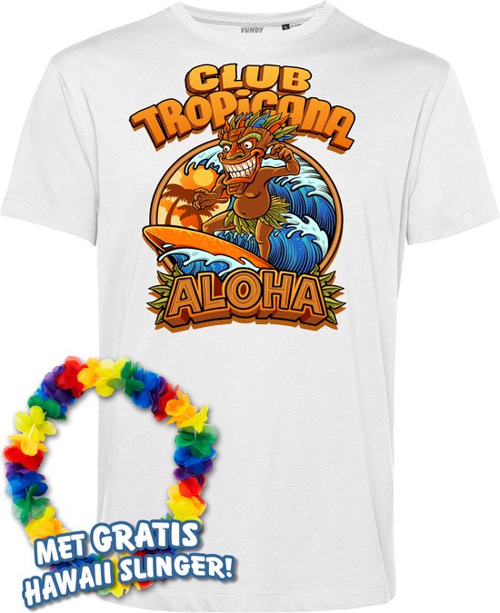 T-shirt Tiki Surfeur Masqué | Les meilleurs en concert 2024 | Club Tropicana | Chemise hawaïenne | Vêtements Ibiza | Blanc | taille XS