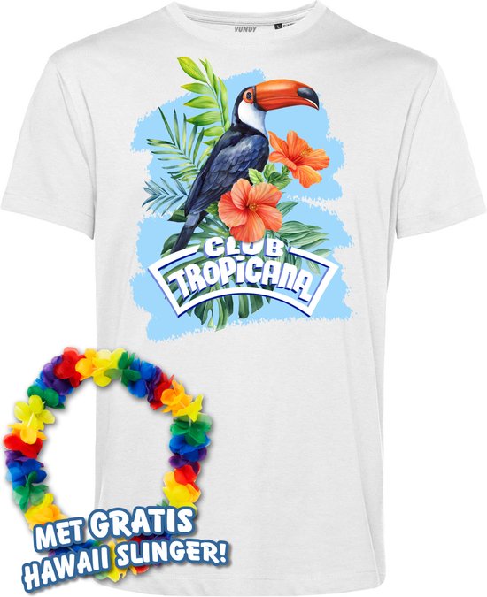 T-shirt Toekan Tropical | Toppers in Concert 2024 | Club Tropicana | Hawaii Shirt | Ibiza Kleding | Wit | maat 5XL