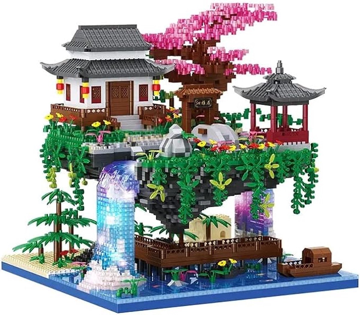 Chinese-stijl Peach Blossom Pool Bouwstenen Perzikbloesem Waterval Landschap Architectuur