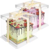 Belle Vous 2 doorzichtige taartdozen - Met taartonderlegger en lint - 21 x 21 x 20 cm - Cake bewaardoos - Voor feesten en partijen - Gouden lint