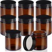 Belle Vous 8 stuks ronde amberkleurige glazen potten en zwarte schroefdeksels - 120 ml - lege navulbare lekvrije containers/potten voor cosmetische opslag, lotion, gezichtscrème, etherische oliën,