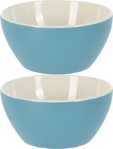 Excellent Houseware Bols/plats à soupe - 2x - Acapulco - porcelaine - D14 x H6,5 cm - bleu