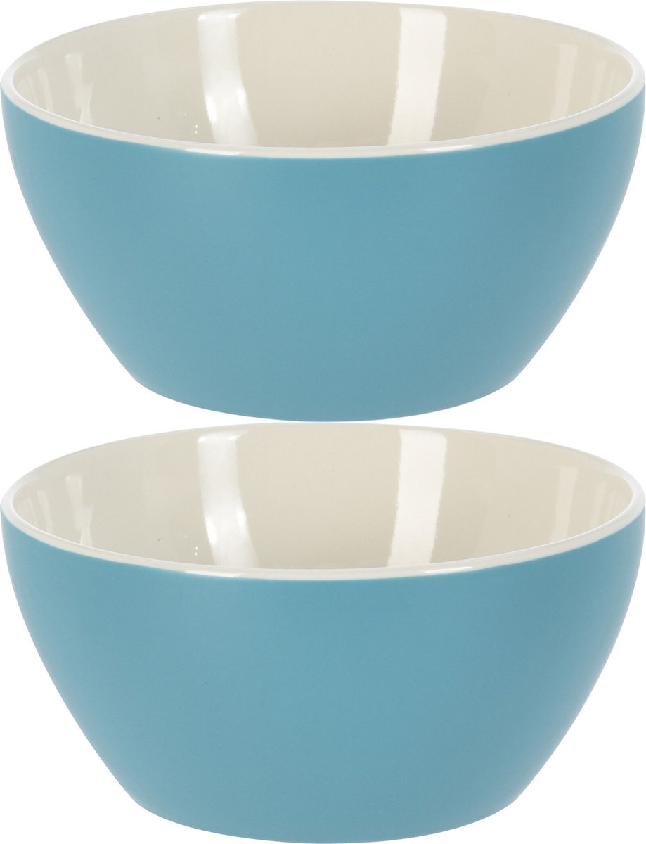 Excellent Houseware Soepkommen/schaaltjes - 2x - Acapulco - porselein - D14 x H6.5 cm - blauw