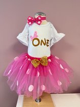 Minnie-verjaardag set-verjaardag outfit-eerste verjaardag-one-1 jaar meisje-cakesmash outfit-fotoshoot-themafeest-verjaardag kleedje-tutu pink-verjaardagjurk-set Kiana ( mt 80/86)
