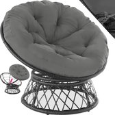 tectake® - Wicker fauteuil papasan - Draaistoel met rond dik kussen - Loungestoel voor binnen of buiten - zwart