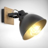 draaibare retro wandlamp I wandspot in hout en metaal I vintage wandlamp in zwart-goud I E27 I industrieel wandverlichting I spotjes