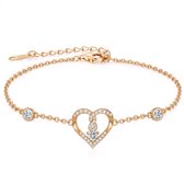 Rosé armband met hartje en strass - 17 cm - Valentijnsdag - Moederdag Cadeau - Geschenkset Vrouwen - Cadeau voor Vrouw - Verjaardagscadeau - Cadeau - Geschenk voor haar - Kerst Cadeau - Juwelia