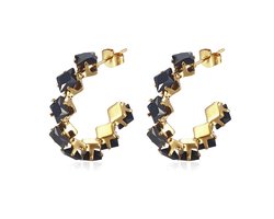 YARE Oorringen - Zwart/Goud | 2,8 x 2,8 cm | Stainless Steel / Zirkonia | Fashion Favorite