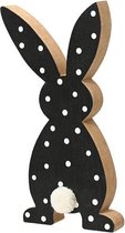 Decoratie paashaas met paasei - hout - bruin/wit - 23,5 cm - Paas versiering - warenhuis
