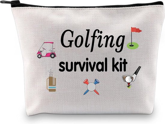 Foto: Golfpresentjes golf survival make up tas golfcadeau voor vrouwen en mannen handig voor op de golfbaan golfgadget golftraining golf accessoires orgineel golfpresentje golfgadget golf humor