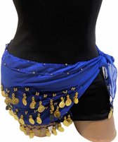 New Age Devi - 2 stuks 150 cm Blauwe Buikdans Sjaal met Gouden Muntjes en Heupsjaal