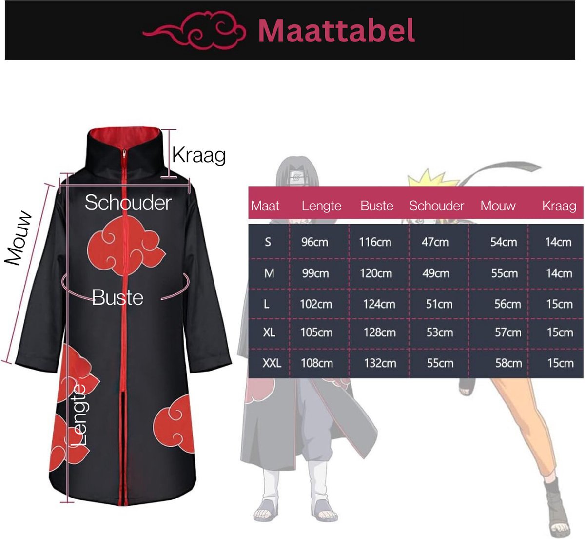 Carnavalskleding - "Akatsuki Mastery: Complete 9-delige Unisex Hokage Ninja Set - Halloween Cosplay Kostuum met Mantel, Hoofdbanden, Ketting, Ring en Speelgoed - Voor Kinderen en Volwassenen in Anime Naruto Stijl"
