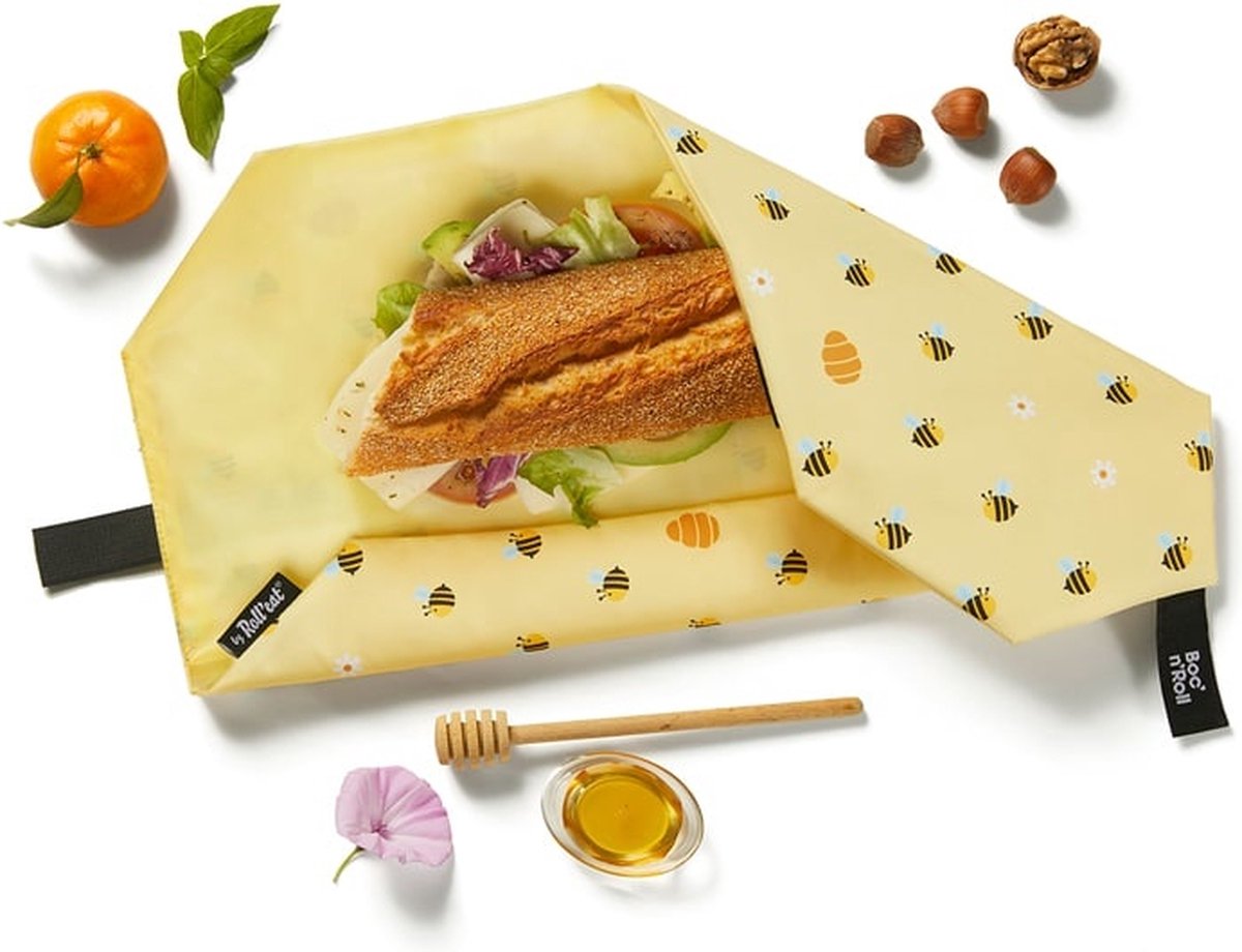 Roll'Eat Boc'n'Roll - Foodwrap - Bee - Vegan foodwrap - Zero waste lunch - Herbruikbare lunchverpakking