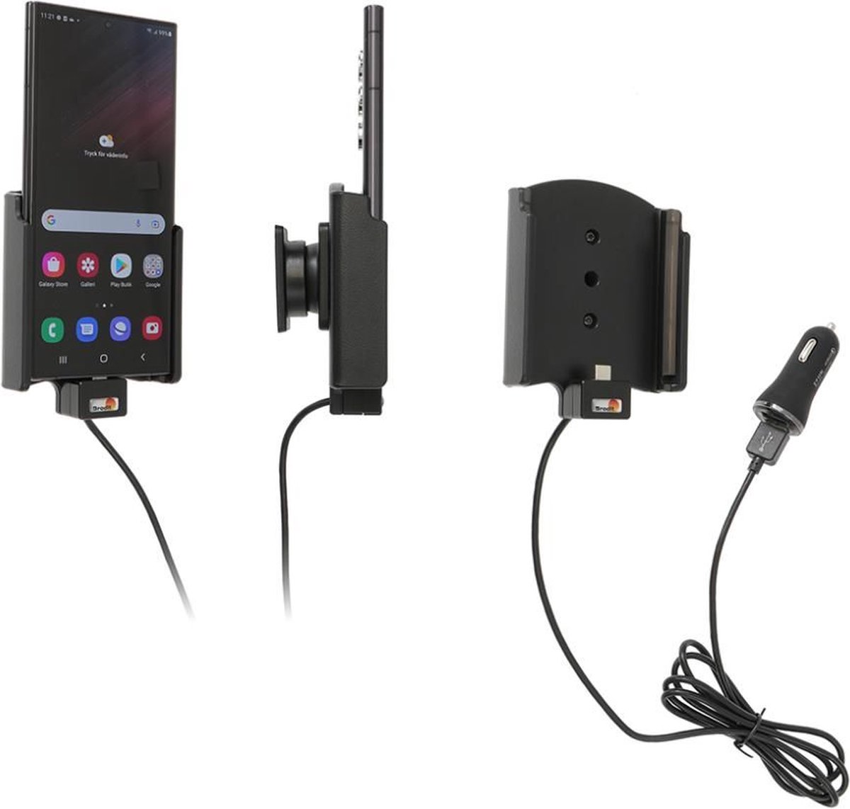 Brodit houder geschikt voor Samsung Galaxy S22 Ultra Actieve houder met 12V USB plug