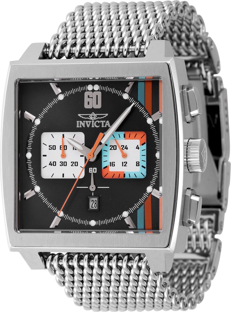 Invicta S1 Rally 47244 Heren Horloge - Waterdicht - Analoog - Quartz Uurwerk - Roestvrij Staal met zwarte Wijzerplaat - 45mm
