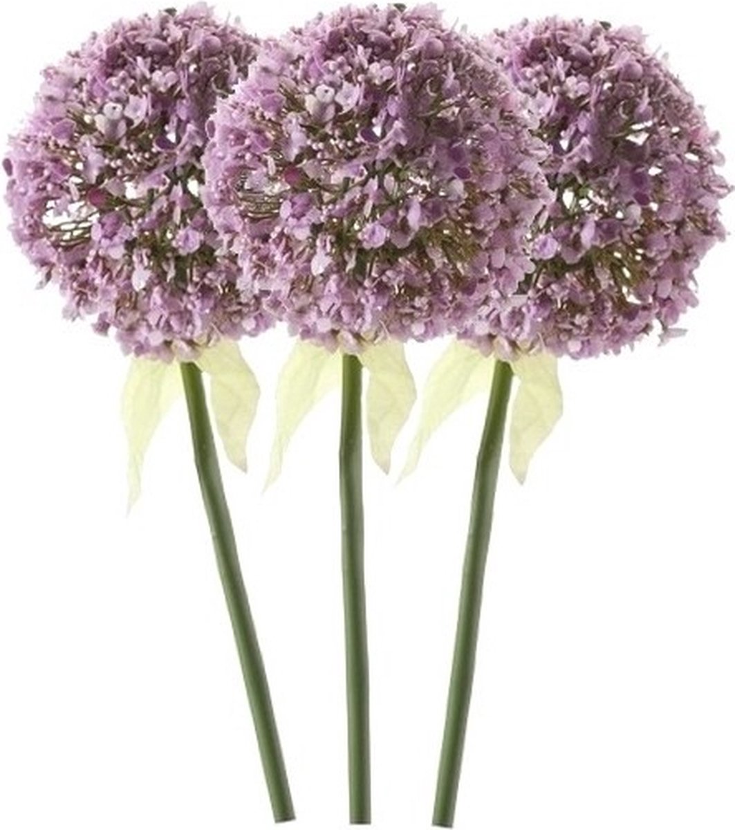 Bellatio Flowers & Plants Kunstbloem Sierui / Allium - 3x - lila paars - steel van 70 cm