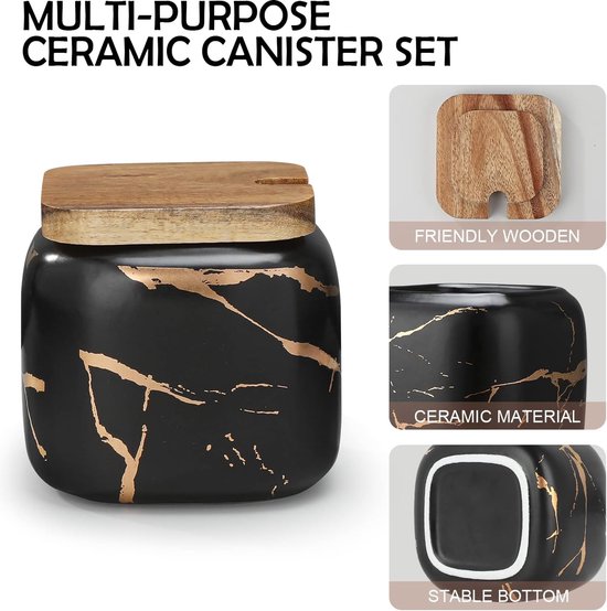 OnePine Set van 3 suikerkommen, 260 ml keramische kruidenpot, zoutcontainer met deksel en lepel voor thuis en keuken