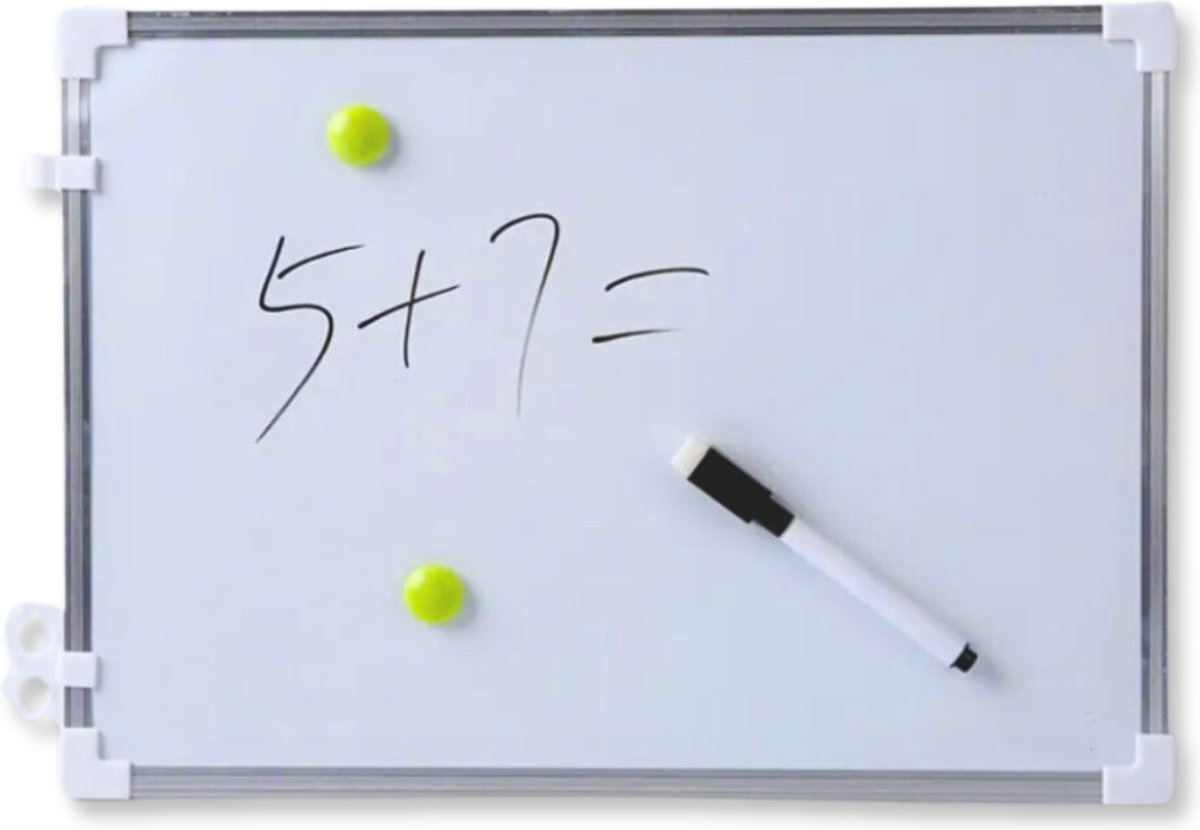 Magnetisch Memobord/Whiteboard Set - Inclusief Stift en Magneetjes - 25 x 35 cm - Krasvast Bord - Aluminium Lijst