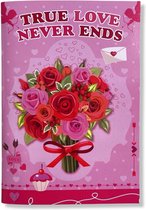 Luxe Valentijn Muziek Wenskaart - True love never ends - 13,5x19,5cm