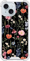 Shockproof hoesje - Geschikt voor iPhone 15 - Dark flowers - Extra sterke case - TPU/polycarbonaat - Bloemen - Multi, Transparant