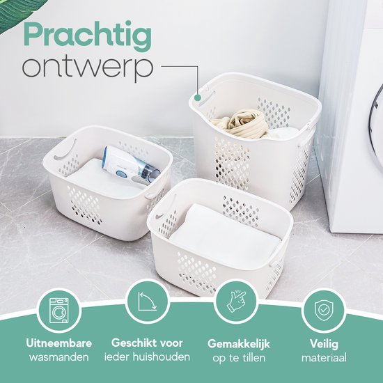 Sens Design Wassorteerder – Wasmand met 3 vakken - op wieltjes